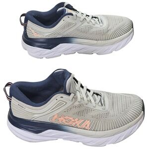 Hoka One One Bondi 7 Womens 8.5 Running Shoes Lunar Rock Black Iris 1110519 LRBI